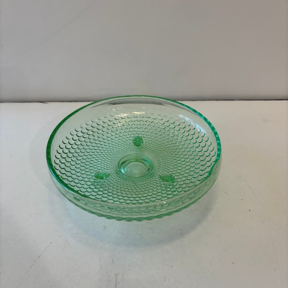 Hobnail three Footed Bowl - Uranium Green Colored Glass